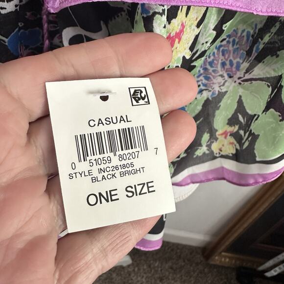 INC International Concepts Garden Poem Square Scarf Black Bright One Size NEW - Picture 2 of 5